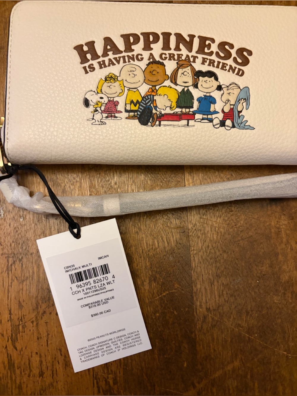COACH x PEANUTS Long Zip Around Wallet Snoopy and Friends CBN35 Chalk Franklin - Picture 3 of 5